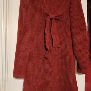 Chic Red Knit Sweater Dress